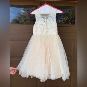 Elegant Cream Lace Girls Dress with Belt from David’s Bridal
